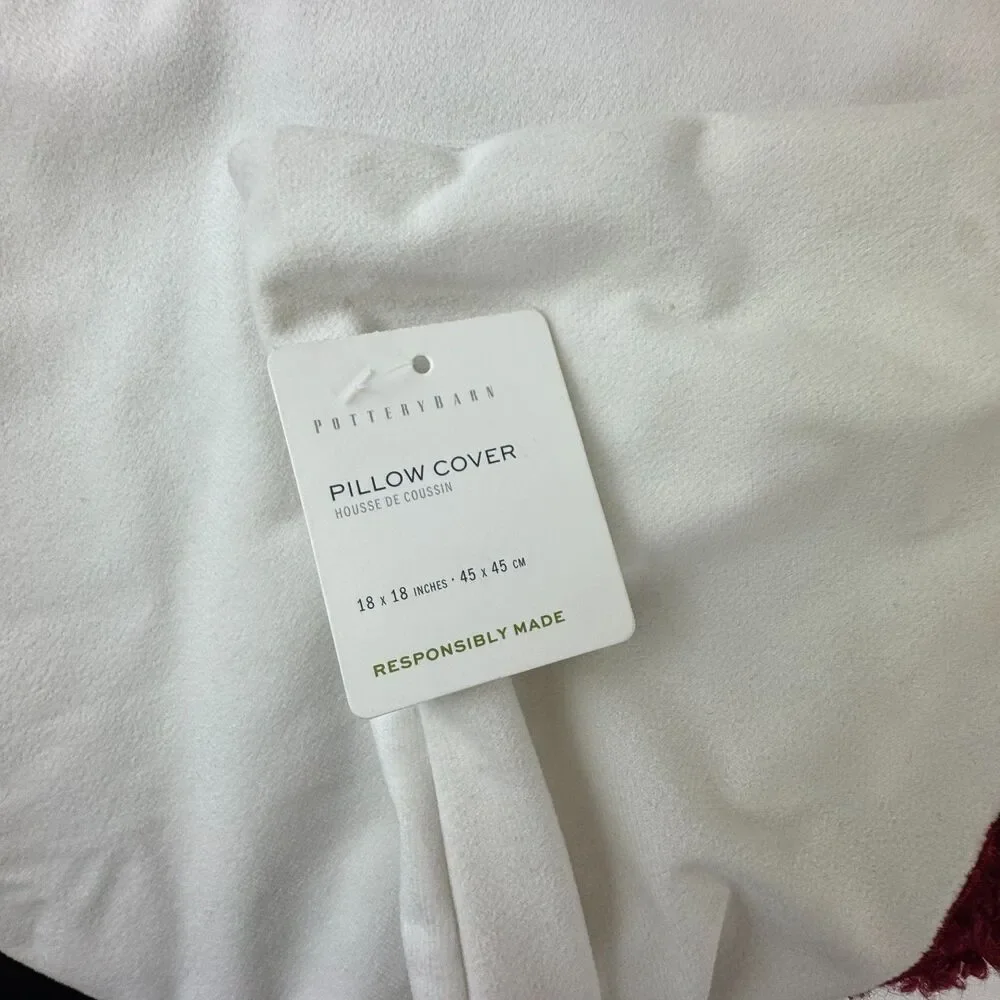 Pottery Barn Off White Cozy Teddy Red Heart Pocket Pillow Cover Boucle 18x18